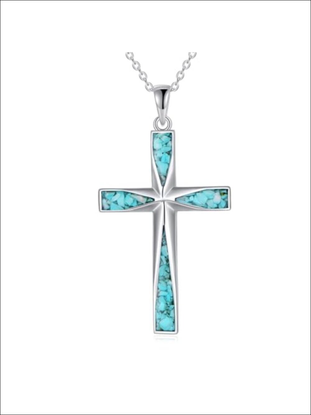 Sterling Silver Turquoise Origami Cross Pendant Necklace Faith Hope Love 18in